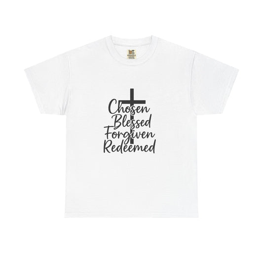 Faith-Inspired Unisex Heavy Cotton Tee - Chosen Blessed Forgiven Redeemed, Christian T-Shirt, Gift for Believers, Inspirational [...]