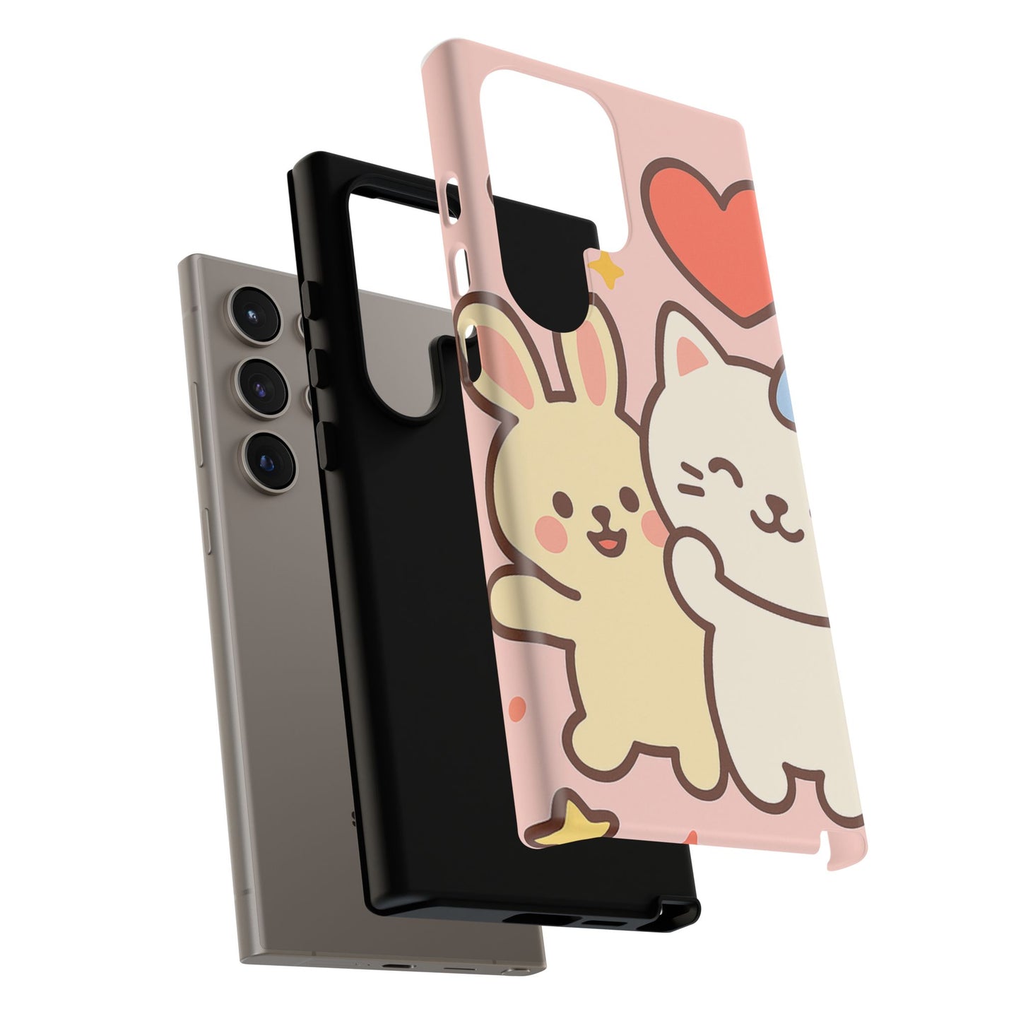 Cute Animal Phone Case -Tough Cases with Bunny and Cat Design, Kawaii Gift for Kids, Birthday, Everyday Use, Phone Accessories, teenage girl