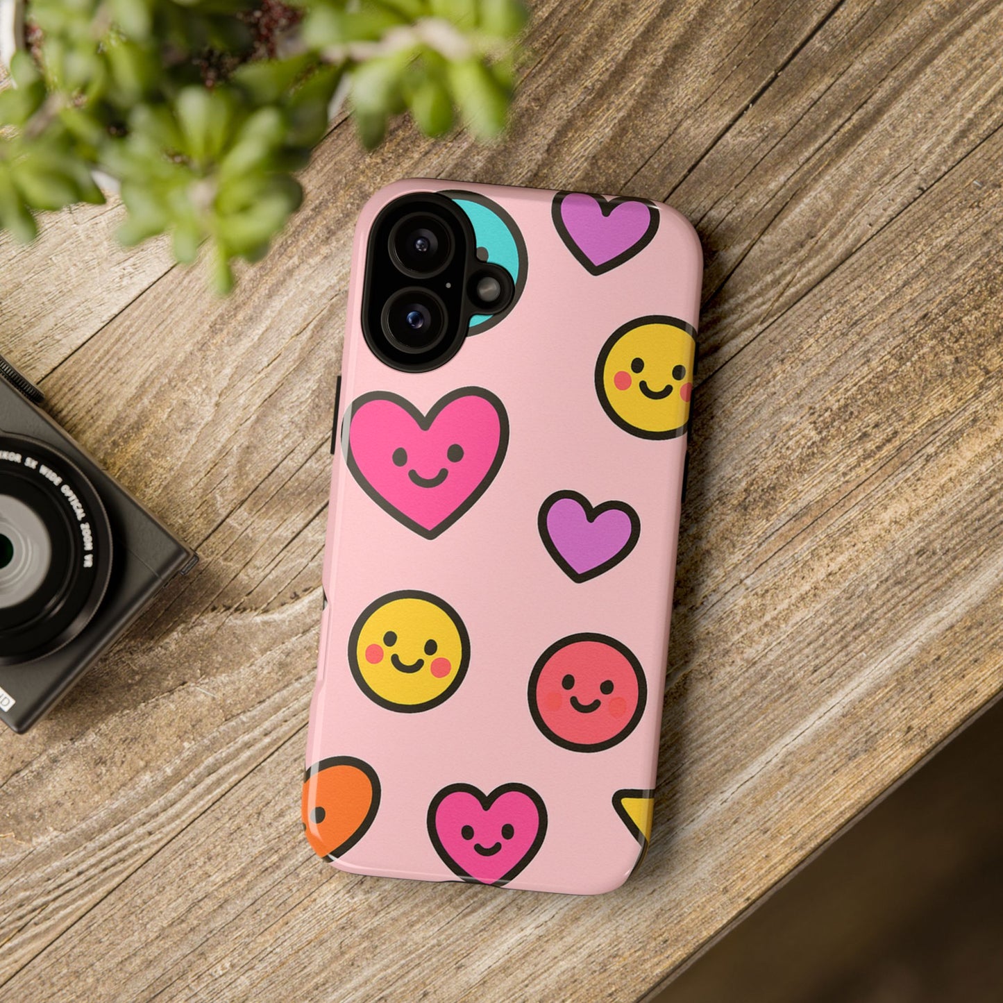 Cute Phone Case with Smiley Faces and Hearts, Fun Gift for Kids and Teens, Cellphone Protector, Birthday Present, Cute Accessories