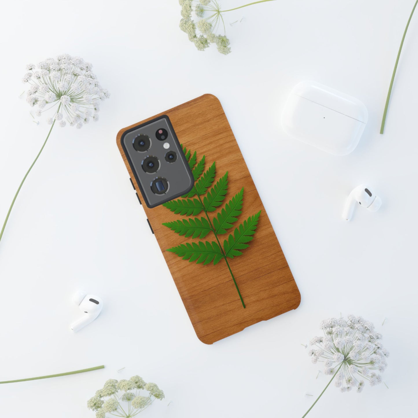 Wooden Fern Phone Case - Eco-Friendly Tough Cases for Nature Lovers, Unique Gift, Customizable Design, Nature-Themed Accessories