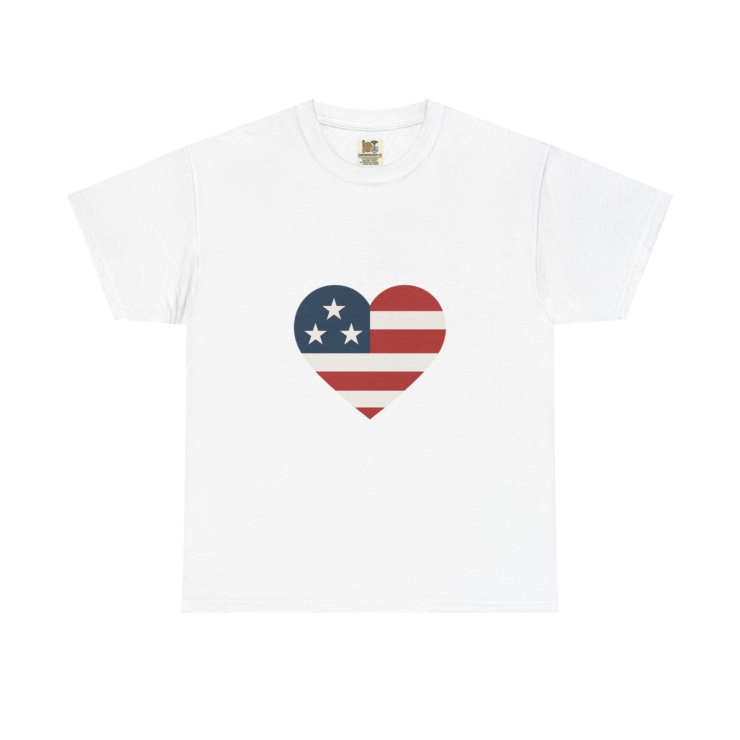 Patriotic Love Heart Tee, Unisex Cotton T-Shirt, American Heart Shirt, Fourth of July Attire, Casual Independence Day Top