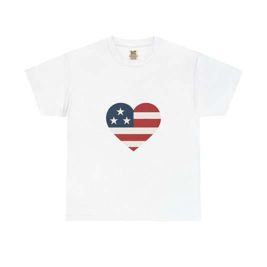 Patriotic Love Heart Tee, Unisex Cotton T-Shirt, American Heart Shirt, Fourth of July Attire, Casual Independence Day Top