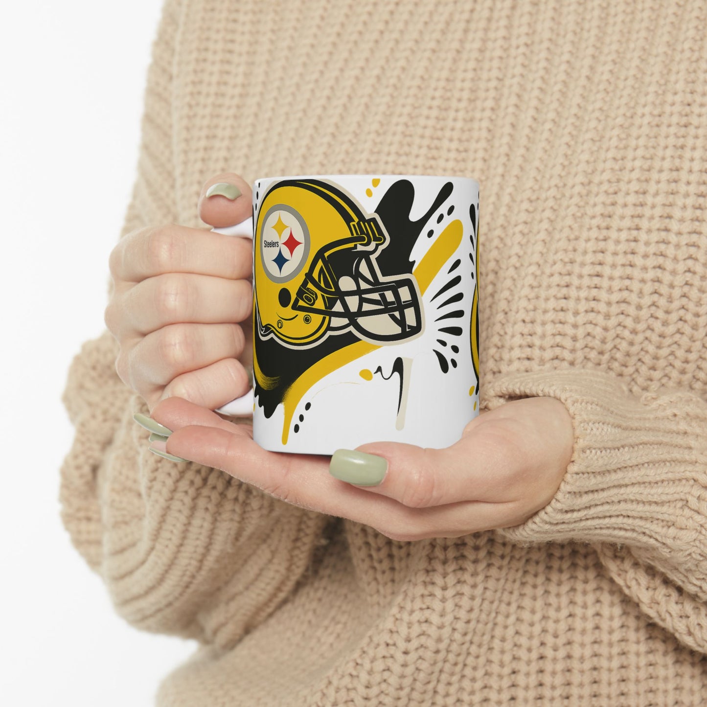 Steelers Football Ceramic Mug, 11oz or 15oz, Gift for Fans, Game Day Coffee Cup, Sports Decor