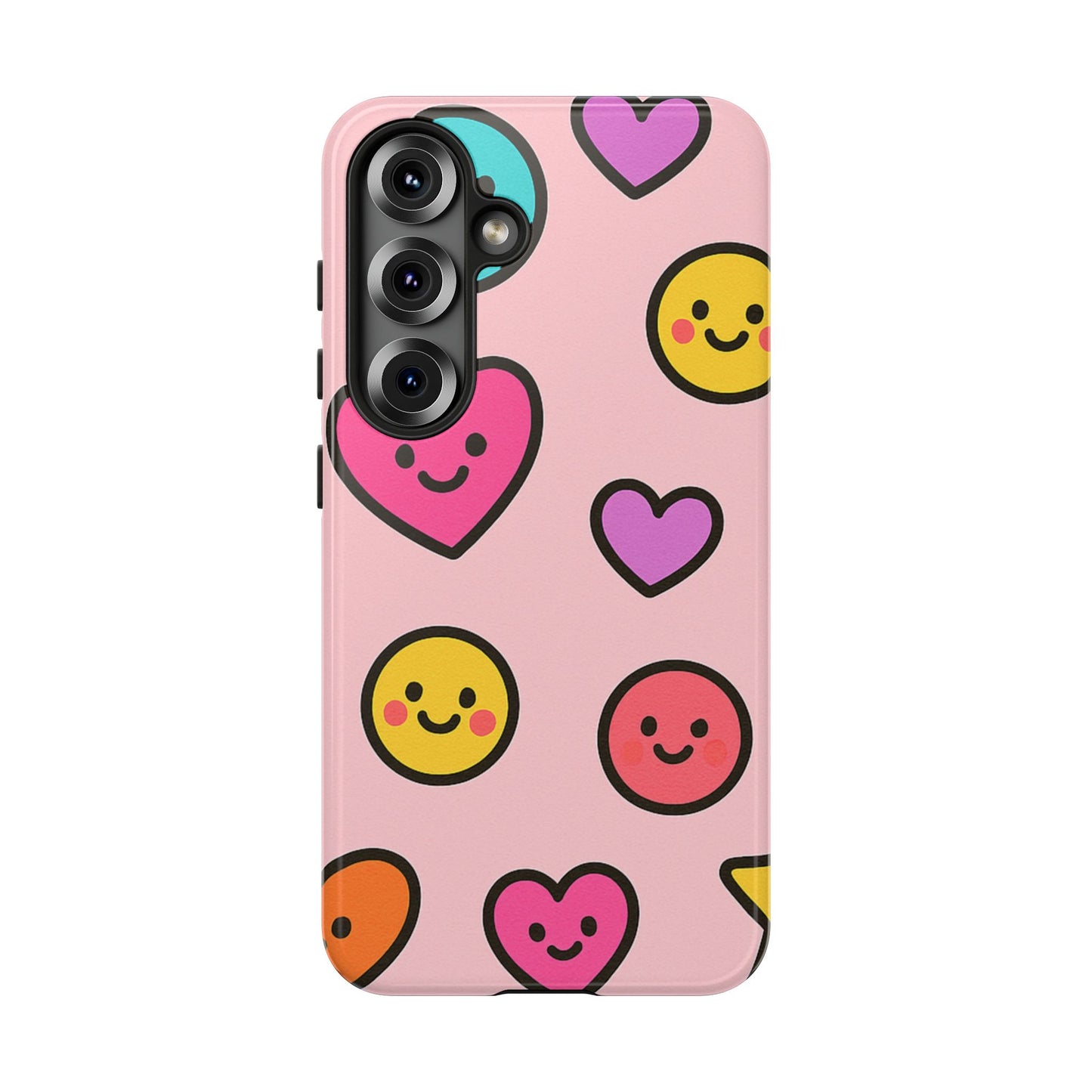 Cute Phone Case with Smiley Faces and Hearts, Fun Gift for Kids and Teens, Cellphone Protector, Birthday Present, Cute Accessories