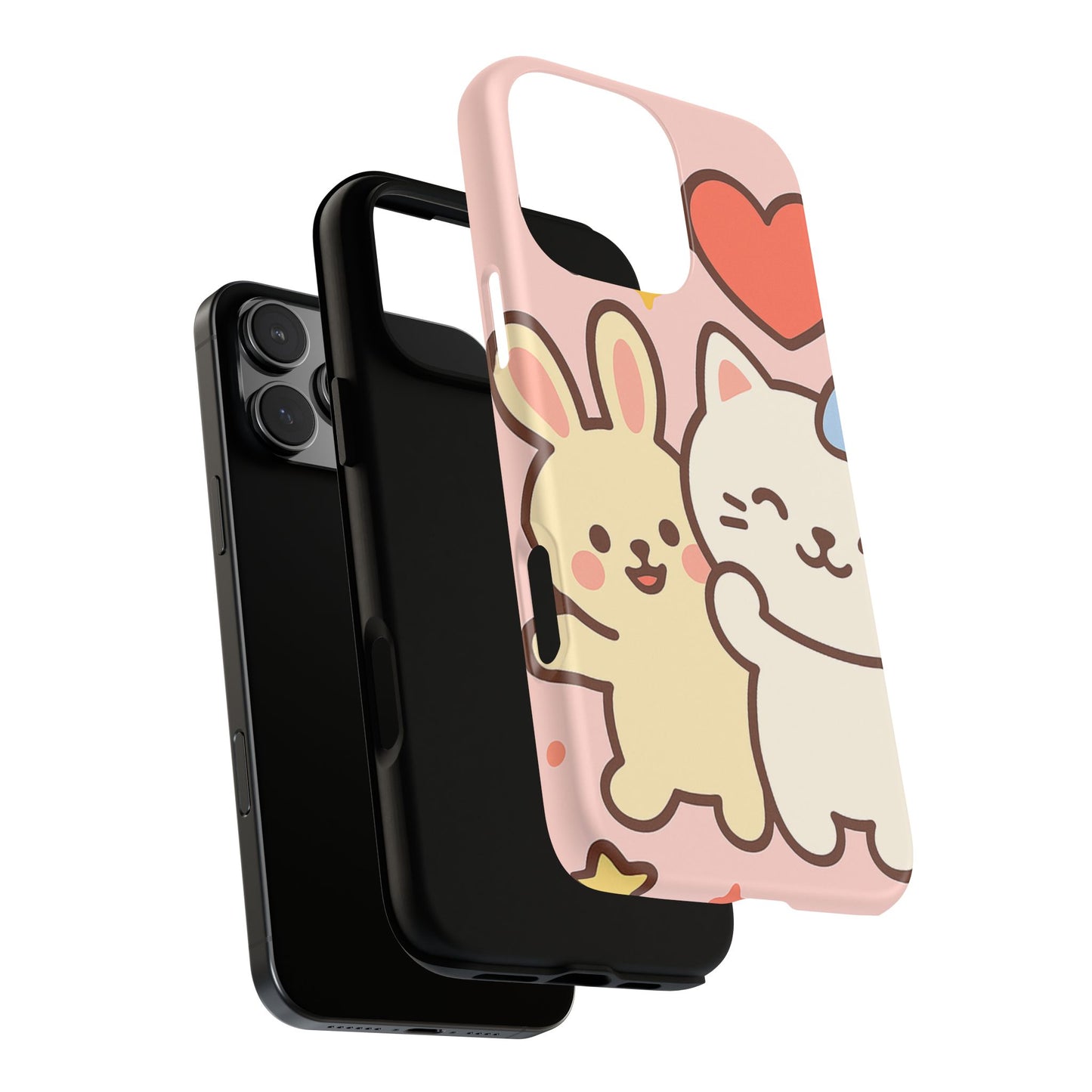 Cute Animal Phone Case -Tough Cases with Bunny and Cat Design, Kawaii Gift for Kids, Birthday, Everyday Use, Phone Accessories, teenage girl