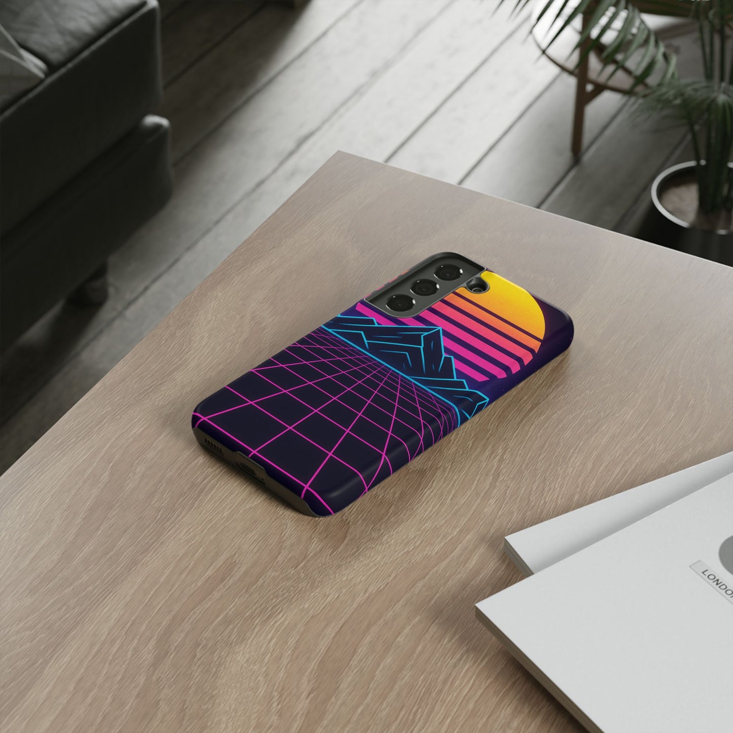 Retro Sunset Phone Case, Vintage Neon Case, 80s Aesthetic Cover, Gift for Tech Lovers, Unique Phone Accessories