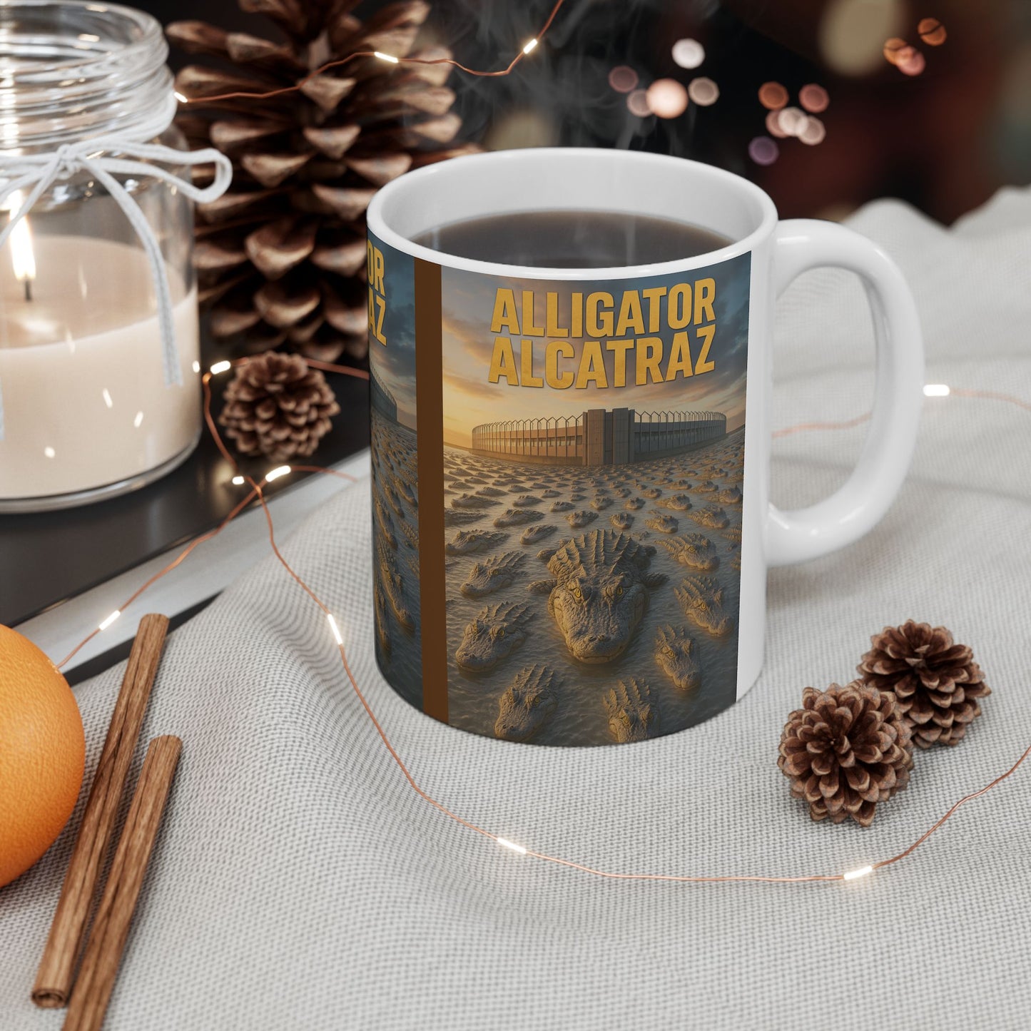 Alligator Alcatraz Ceramic Mug | Unique Gift for Nature Lovers, Home Decor, Coffee Tea Mug, Wildlife Enthusiast, Animal Lover
