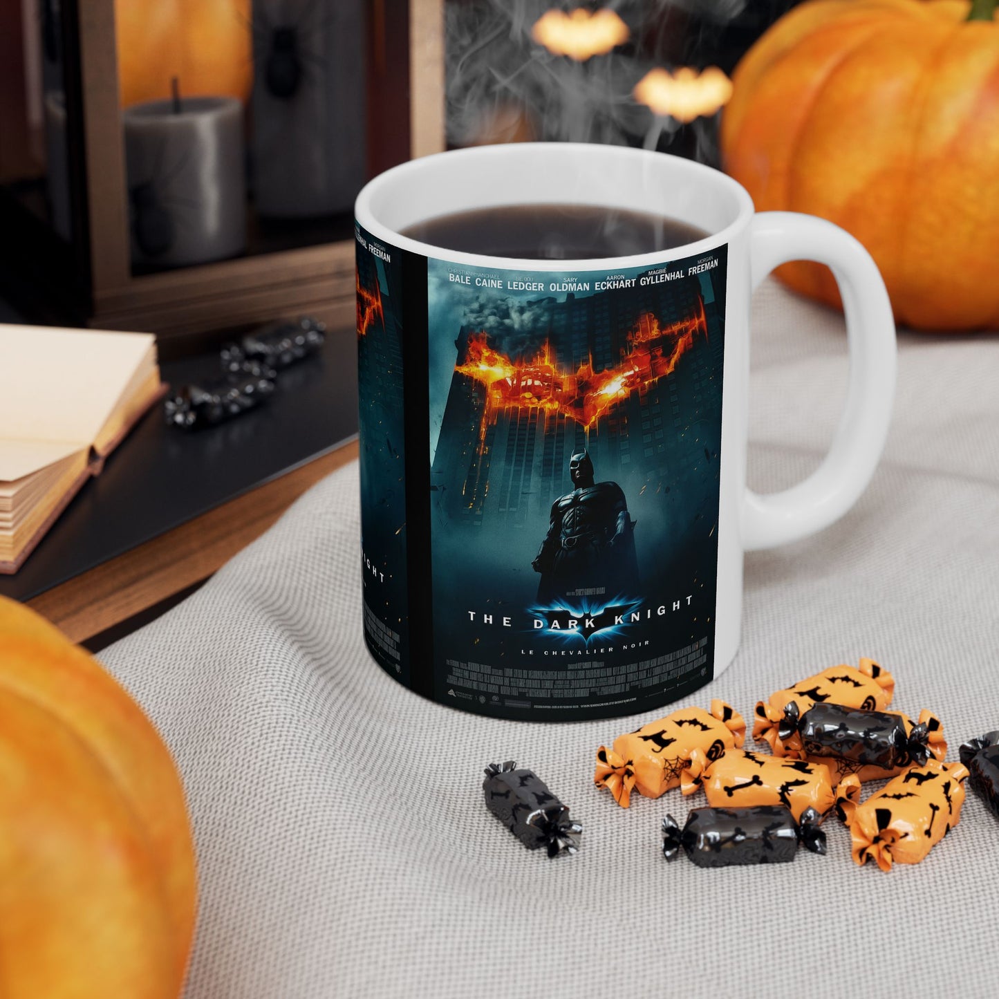 Ceramic Mug with Dark Knight Design, Batman Coffee Mug, Movie Lover Gift, Nerdy Drinkware, Themed Kitchen Decor