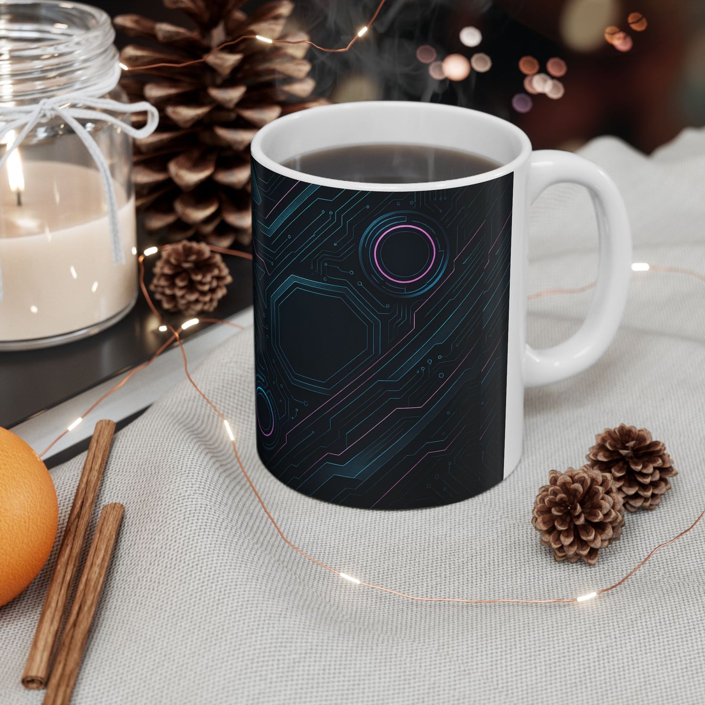 Futuristic Circuitry Ceramic Mug | Geeky Gift, Tech Lover, Home Office Decor, Unique Coffee Cup, Personalized Tea Mug
