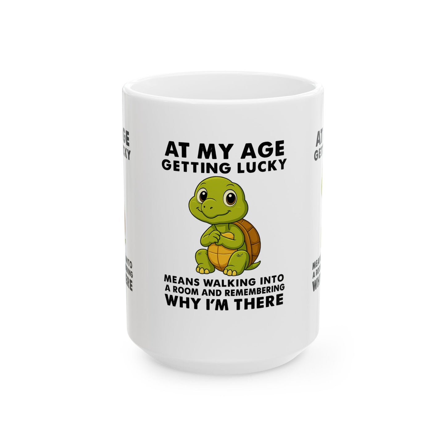Funny Turtle Mug - Getting Lucky at My Age, Cute Gift for Seniors, Coffee Cup for Birthdays, Fun Home Decor, Humorous Tea Mug