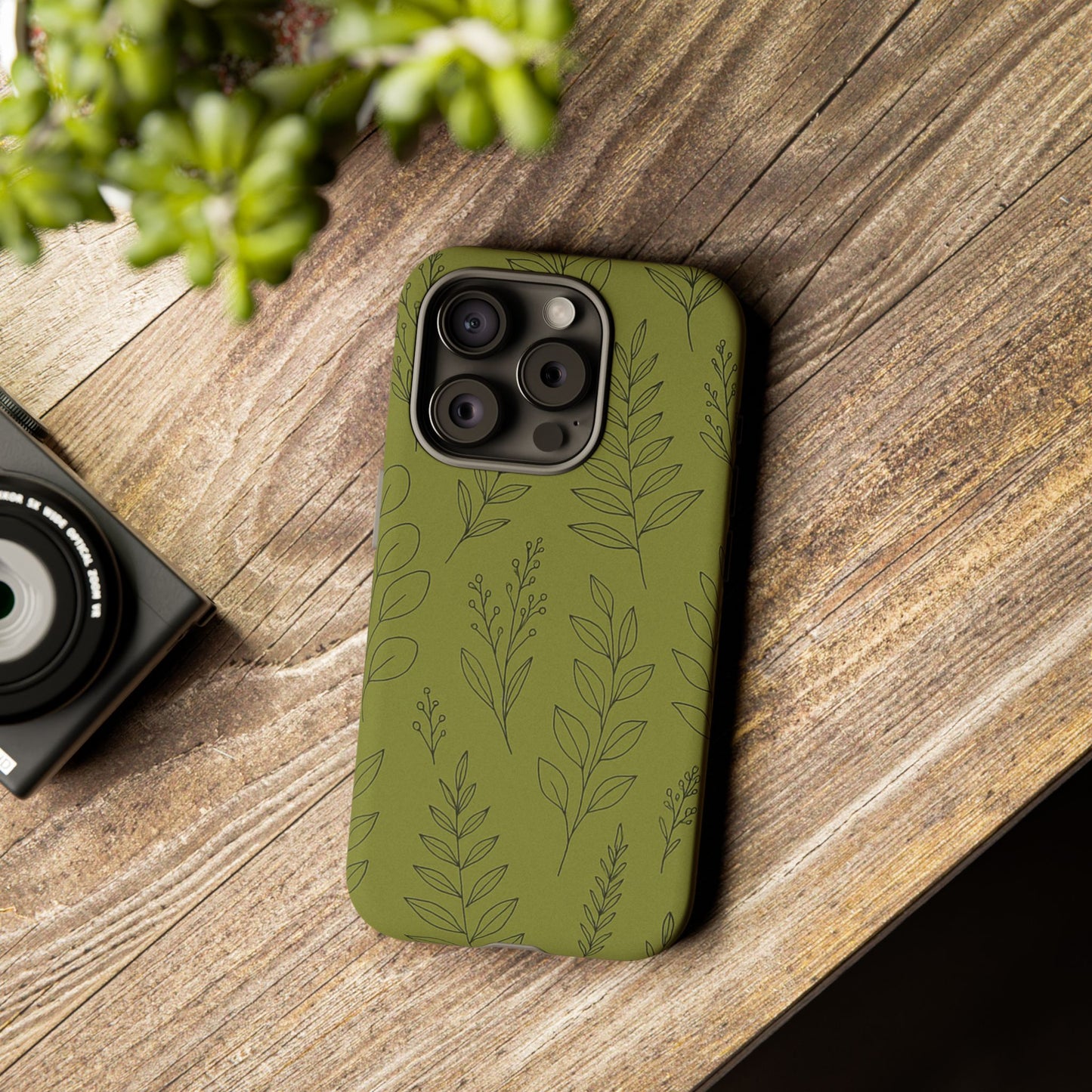 Stylish Phone Case, Botanical Design, Tough Phone Cover, Green Floral Case, Nature Inspired Gift, Eco-Friendly Accessory