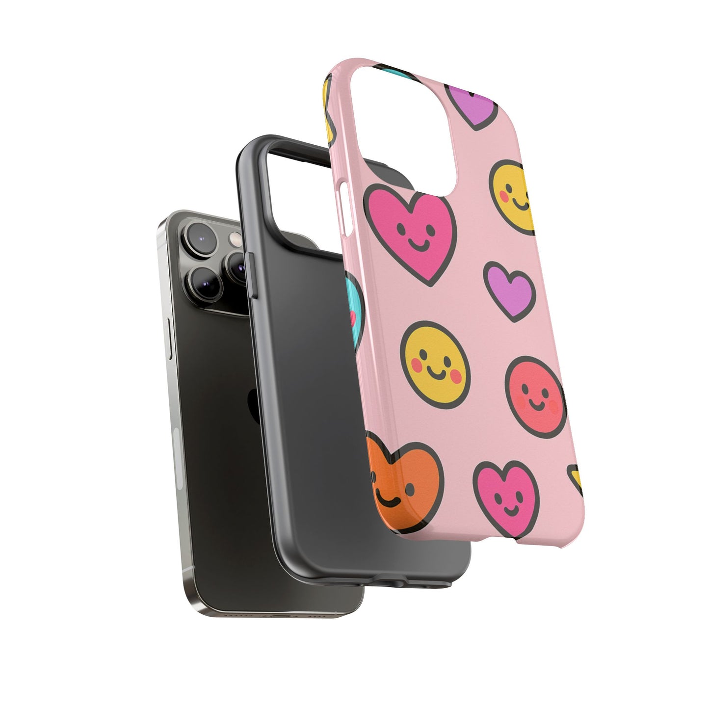 Cute Phone Case with Smiley Faces and Hearts, Fun Gift for Kids and Teens, Cellphone Protector, Birthday Present, Cute Accessories