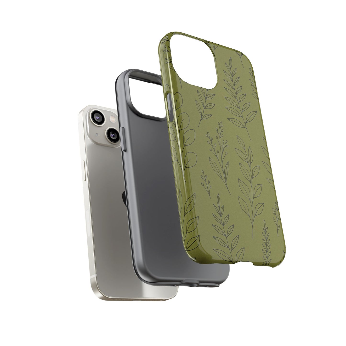 Stylish Phone Case, Botanical Design, Tough Phone Cover, Green Floral Case, Nature Inspired Gift, Eco-Friendly Accessory