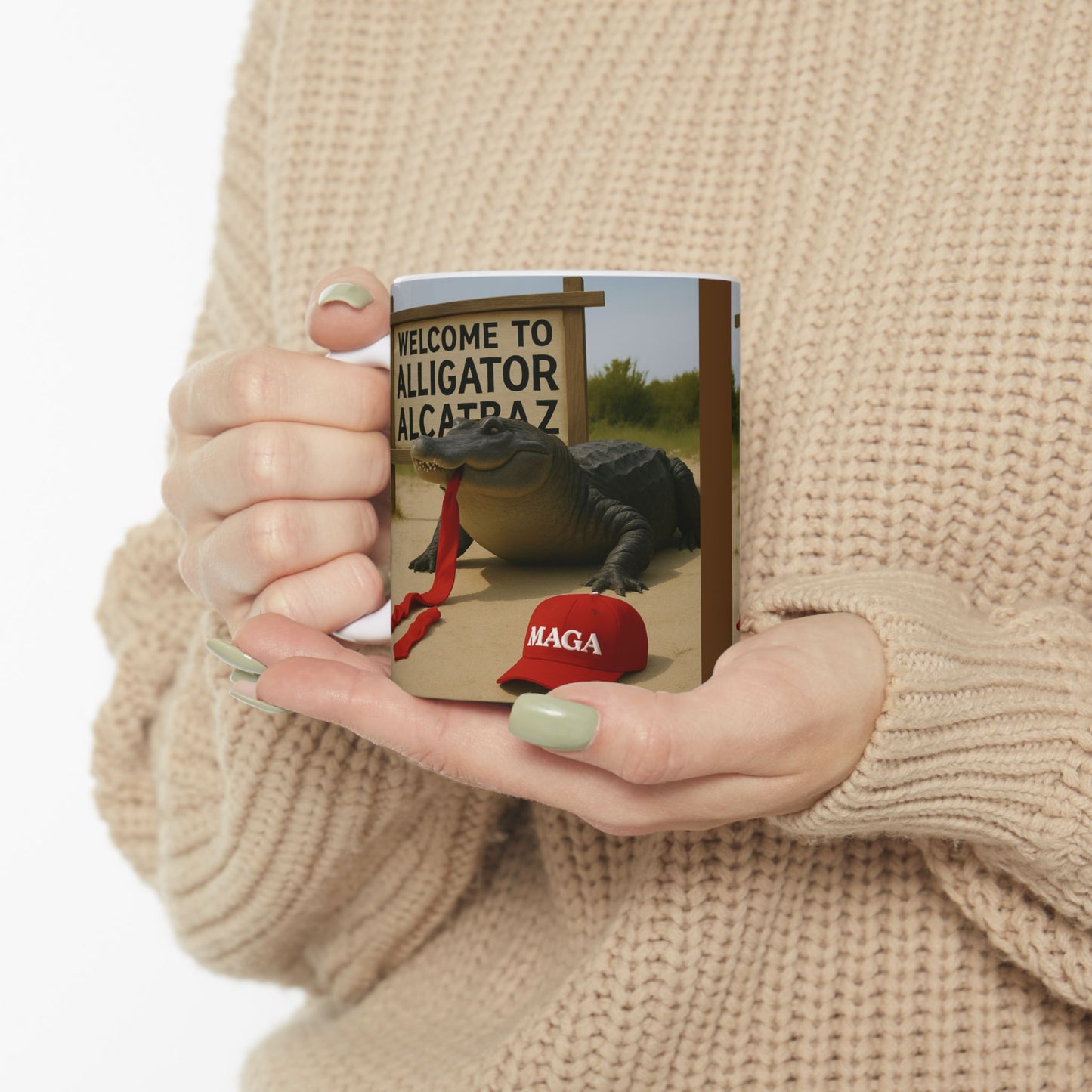 Alligator Alcatraz Ceramic Mug, Funny Coffee Cup, Gift for Animal Lovers, Unique Kitchen Decor, Quirky Humor Mug