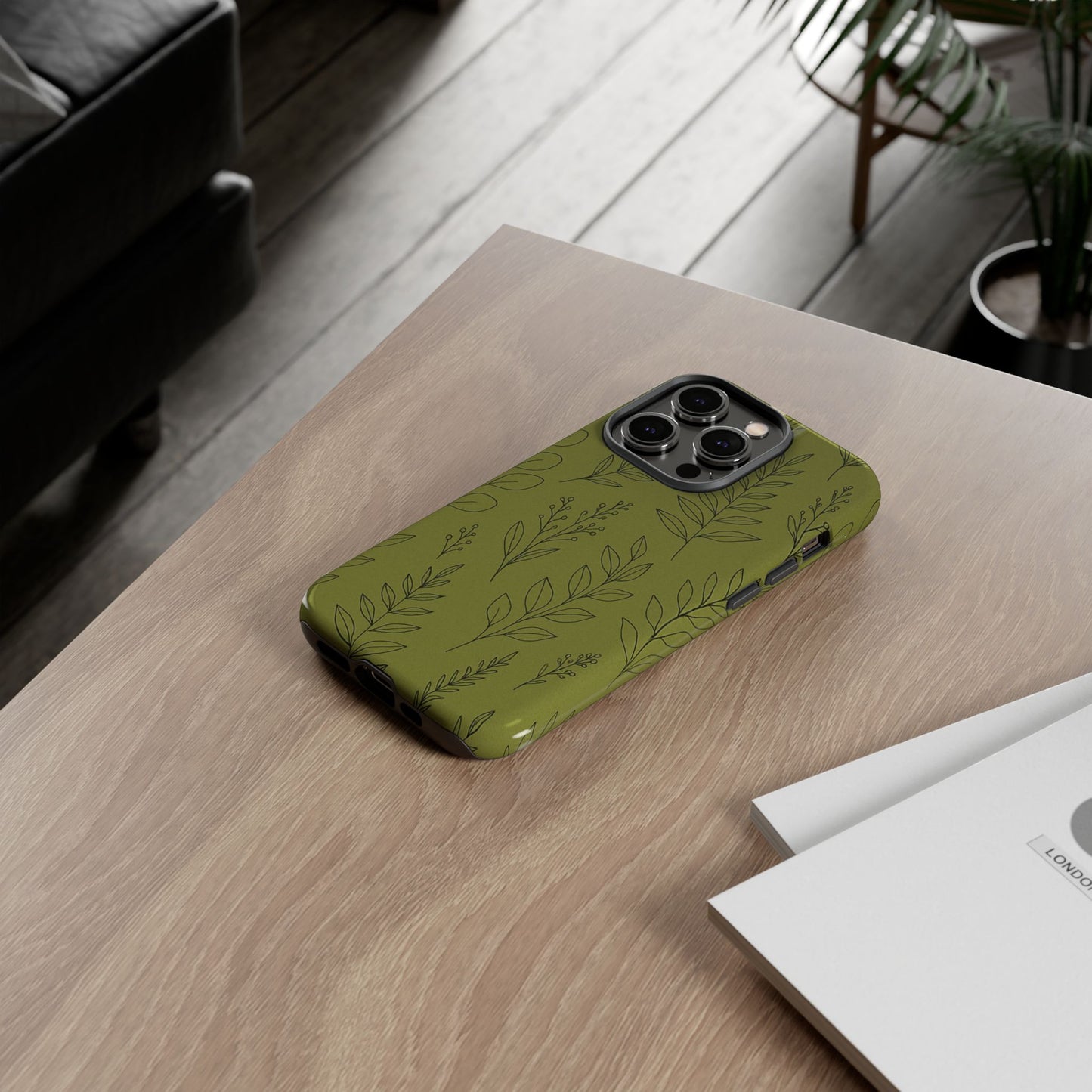 Stylish Phone Case, Botanical Design, Tough Phone Cover, Green Floral Case, Nature Inspired Gift, Eco-Friendly Accessory