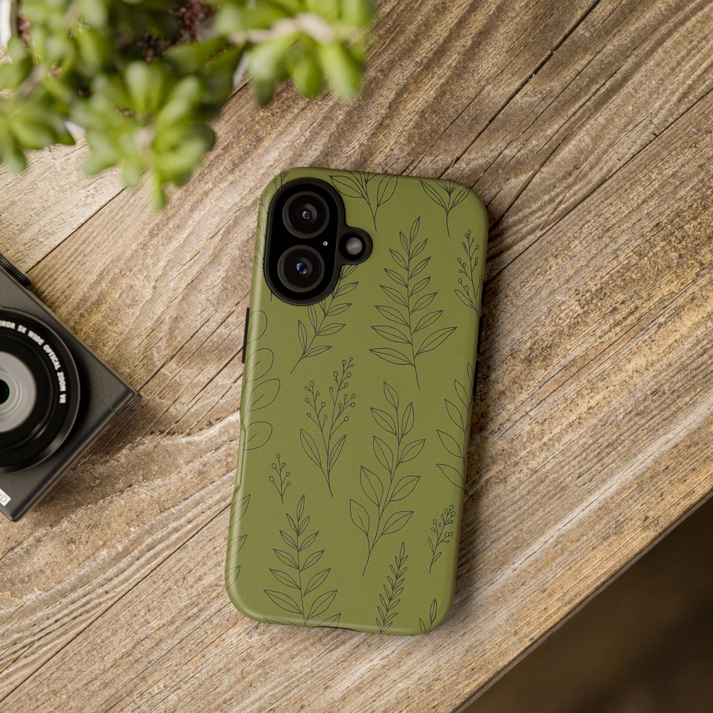 Stylish Phone Case, Botanical Design, Tough Phone Cover, Green Floral Case, Nature Inspired Gift, Eco-Friendly Accessory