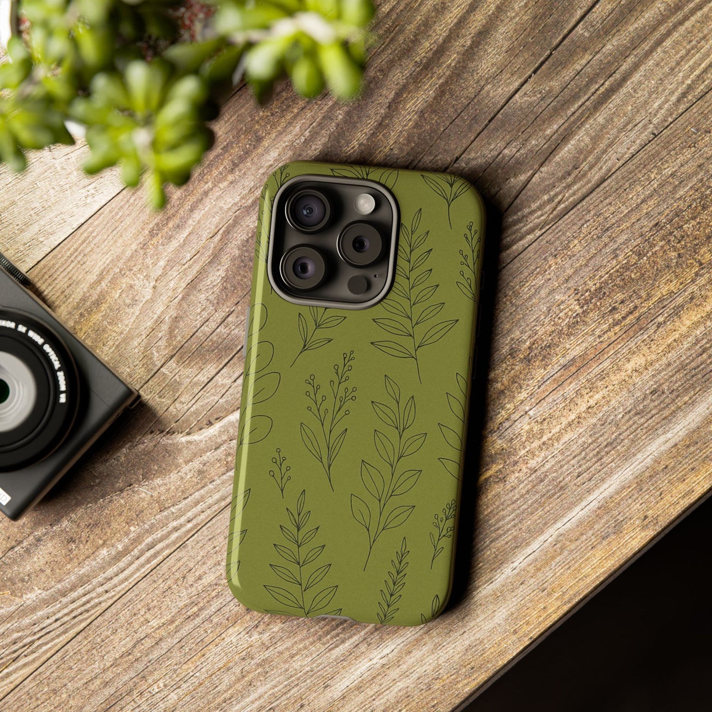 Stylish Phone Case, Botanical Design, Tough Phone Cover, Green Floral Case, Nature Inspired Gift, Eco-Friendly Accessory