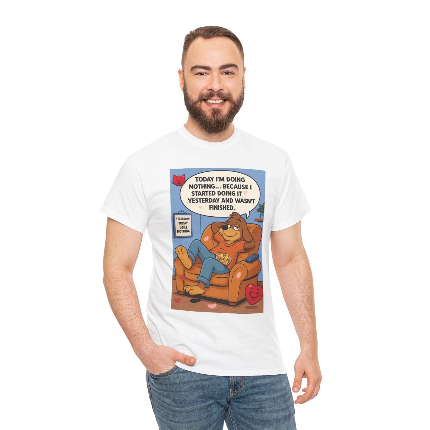 Chill Vibes Graphic Tee - Unisex Heavy Cotton Shirt for Lazy Days and Pet Lovers