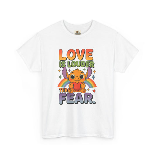 Love is Louder Unisex Heavy Cotton Tee, Positive Vibes Shirt, Pride Apparel, Gift for Friends, Fearless Fashion, Rainbow Graphic Tee