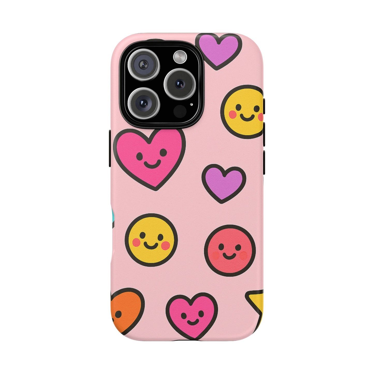 Cute Phone Case with Smiley Faces and Hearts, Fun Gift for Kids and Teens, Cellphone Protector, Birthday Present, Cute Accessories