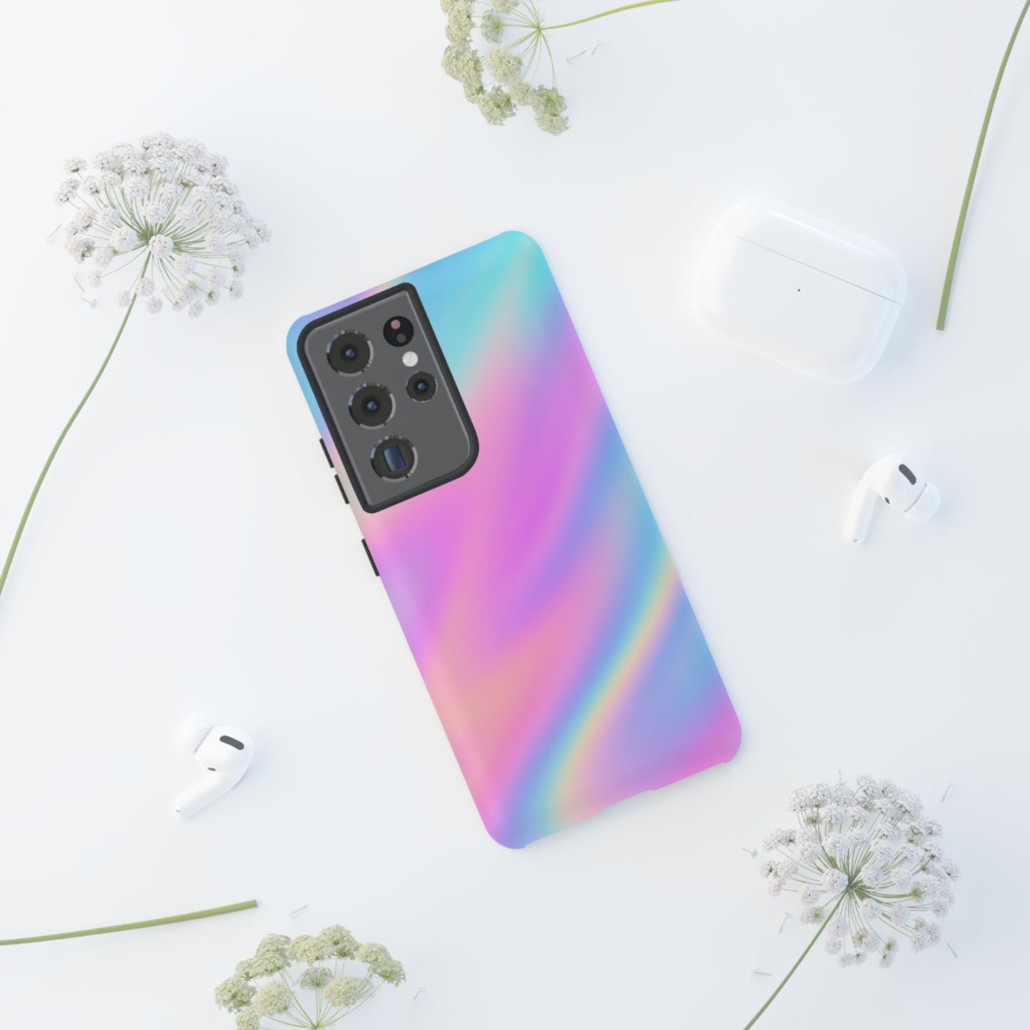 Colorful Holographic Phone Case, Tough Cases for iPhone, Trendy Phone Cover, Unique Gift for Her, Pastel Phone Accessory