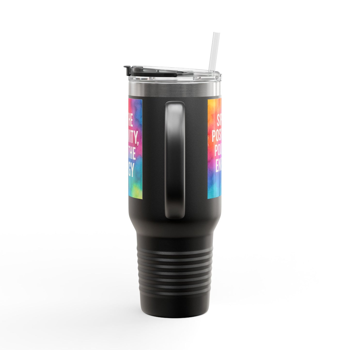 Vibrant Insulated Travel Mug | Sip the Positivity Mug, Hot Beverage Cup, Custom Drink Container, Colorful Tumblers, Travel Coffee Cup