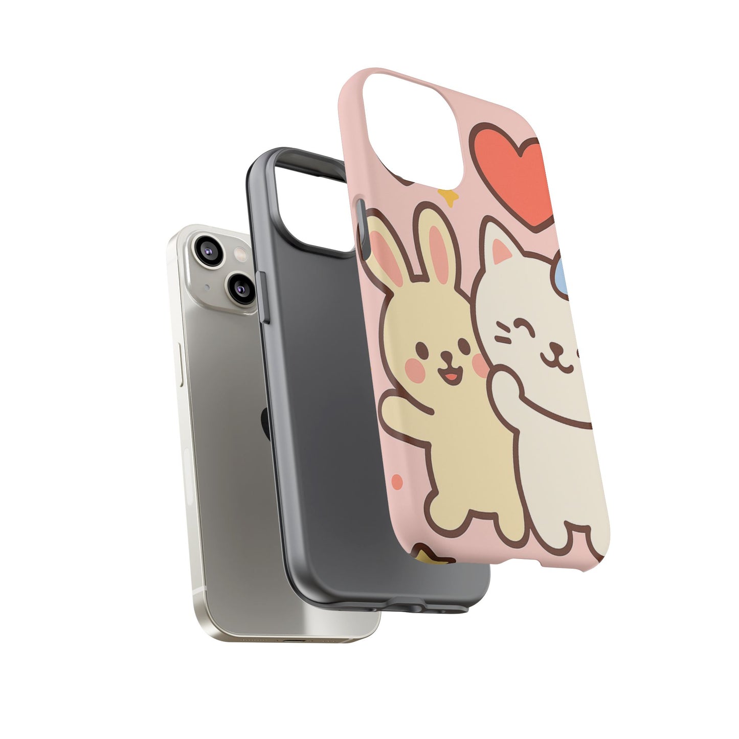Cute Animal Phone Case -Tough Cases with Bunny and Cat Design, Kawaii Gift for Kids, Birthday, Everyday Use, Phone Accessories, teenage girl