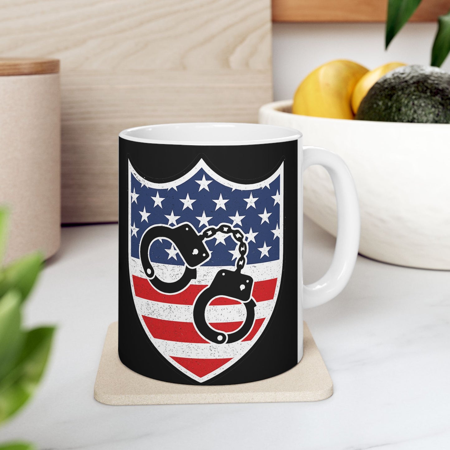 Patriotic Ceramic Mug for Police Supporters, Veteran Gift, Law Enforcement Coffee Cup, Independence Day, 11oz 15oz