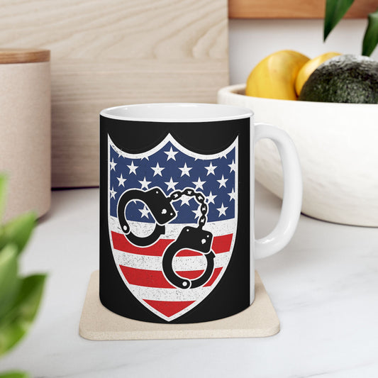 Patriotic Ceramic Mug for Police Supporters, Veteran Gift, Law Enforcement Coffee Cup, Independence Day, 11oz 15oz