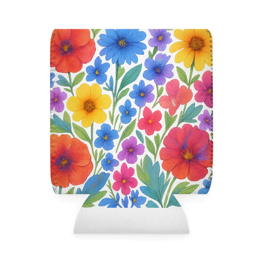 Vibrant Floral Can Cooler Sleeve, Summer Party Drink Sleeve, Beach BBQ Beverage Holder, Gift for Garden Lovers, Cute Drinkware