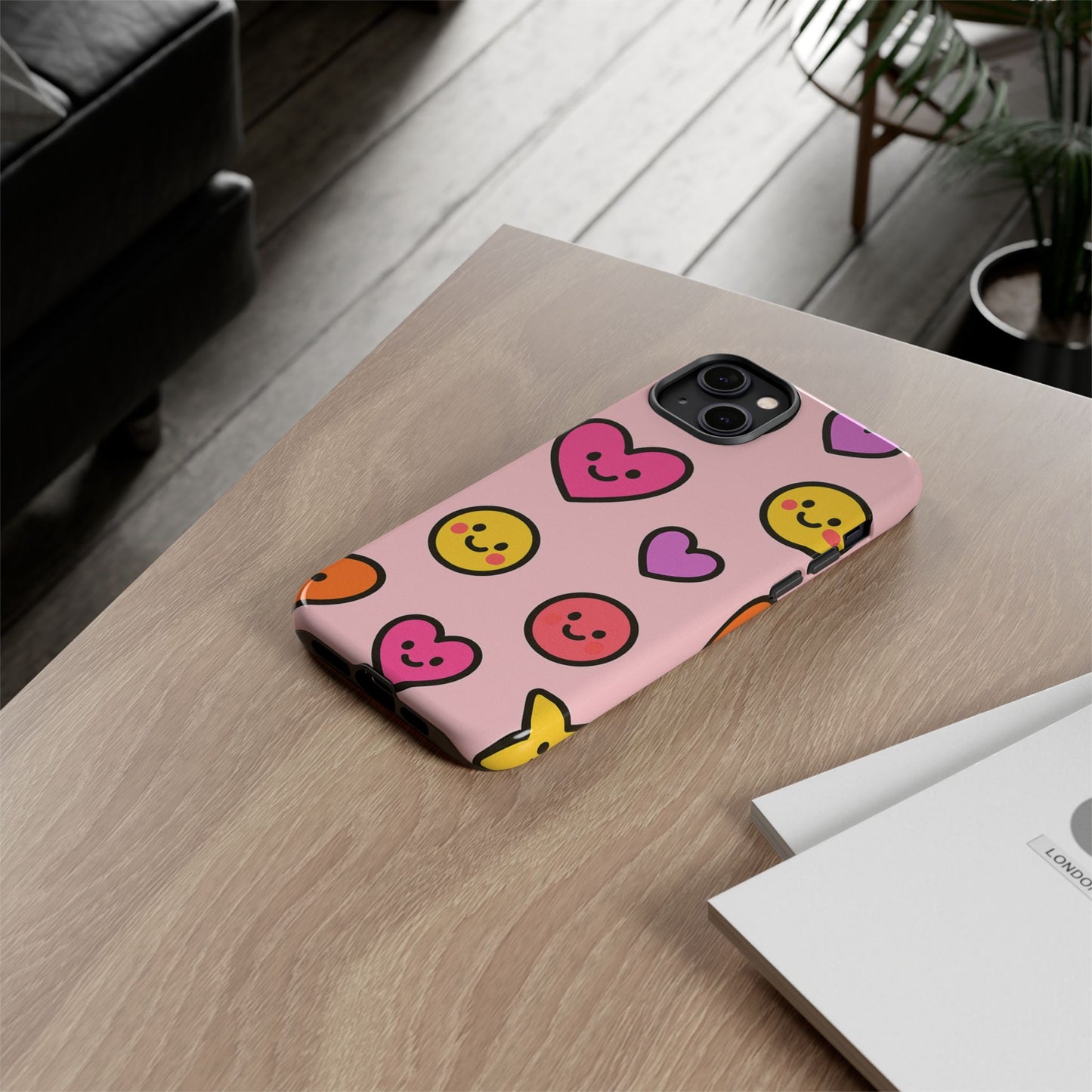 Cute Phone Case with Smiley Faces and Hearts, Fun Gift for Kids and Teens, Cellphone Protector, Birthday Present, Cute Accessories
