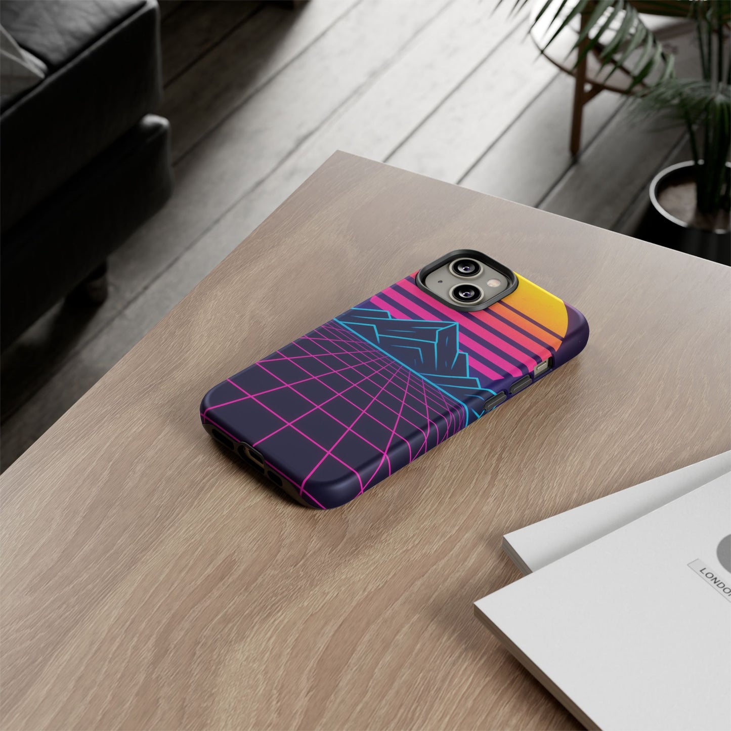 Retro Sunset Phone Case, Vintage Neon Case, 80s Aesthetic Cover, Gift for Tech Lovers, Unique Phone Accessories