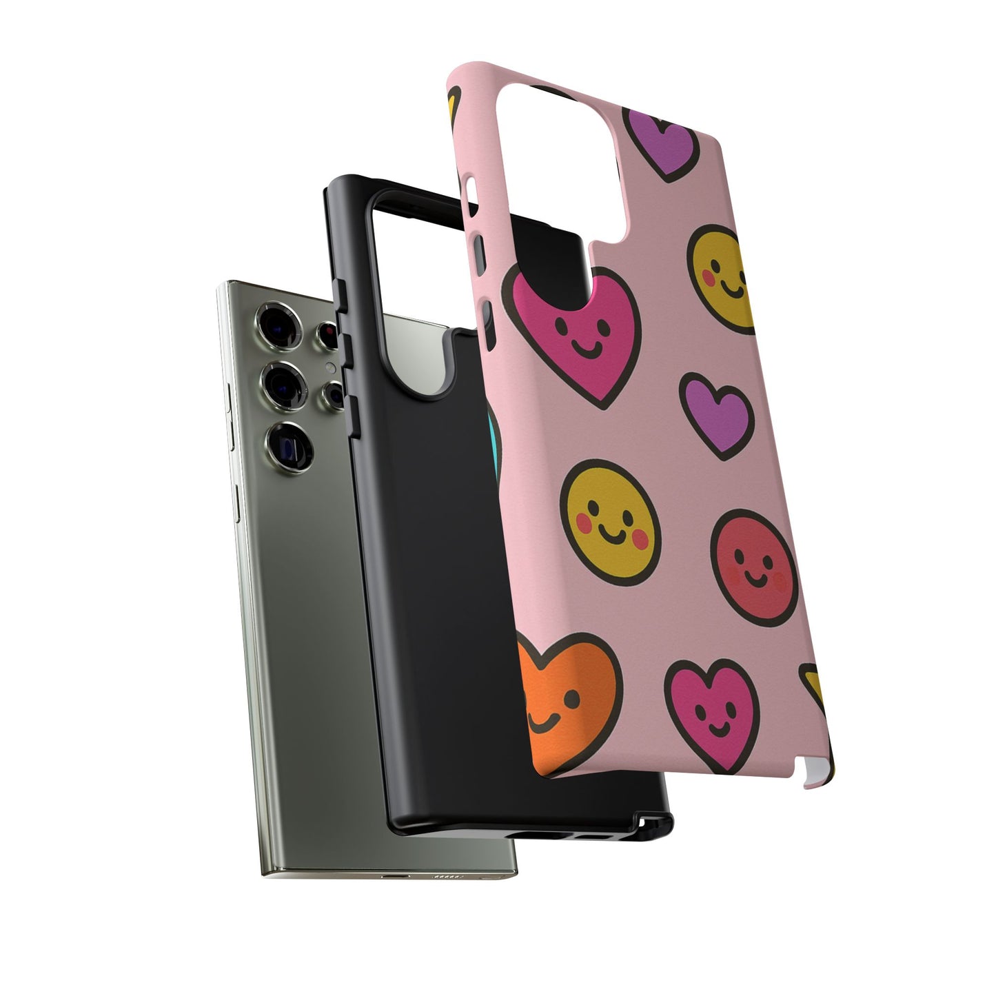 Cute Phone Case with Smiley Faces and Hearts, Fun Gift for Kids and Teens, Cellphone Protector, Birthday Present, Cute Accessories
