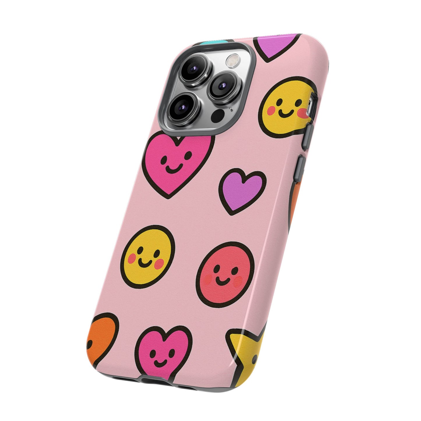 Cute Phone Case with Smiley Faces and Hearts, Fun Gift for Kids and Teens, Cellphone Protector, Birthday Present, Cute Accessories