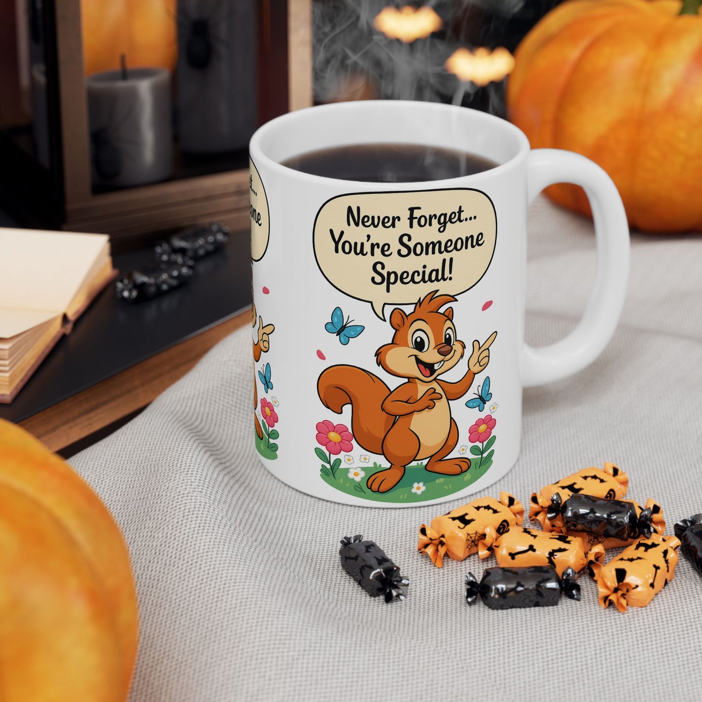 Motivational Ceramic Mug, Cute Squirrel Design, Gift for Friends, Coffee Tea Cup, Encouragement Drinkware, Birthday Present, Positive Quotes