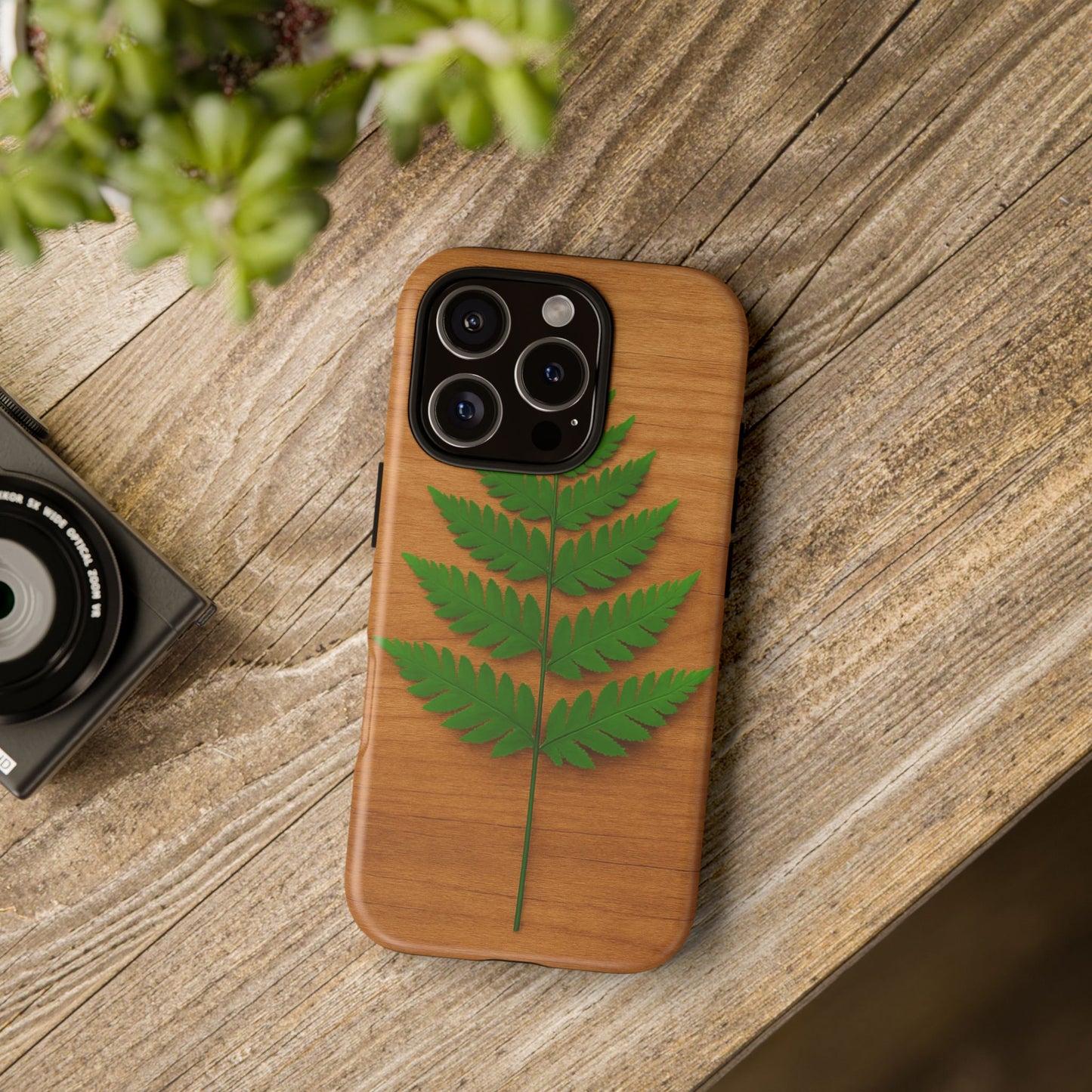 Wooden Fern Phone Case - Eco-Friendly Tough Cases for Nature Lovers, Unique Gift, Customizable Design, Nature-Themed Accessories