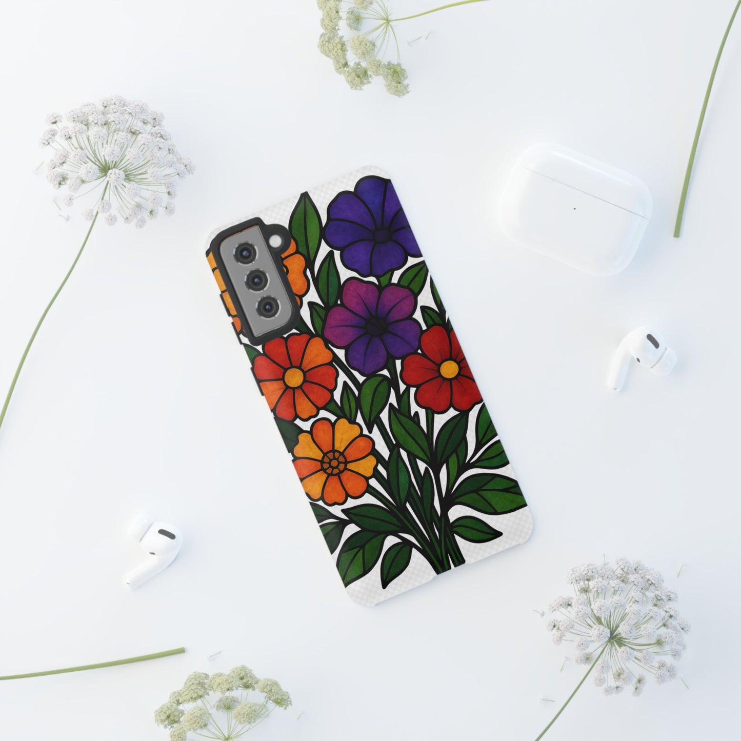 Floral Phone Case, Tough Cases with Colorful Flower Design, Gift for Flower Lovers, Summer Accessories, Trendy Phone Cover