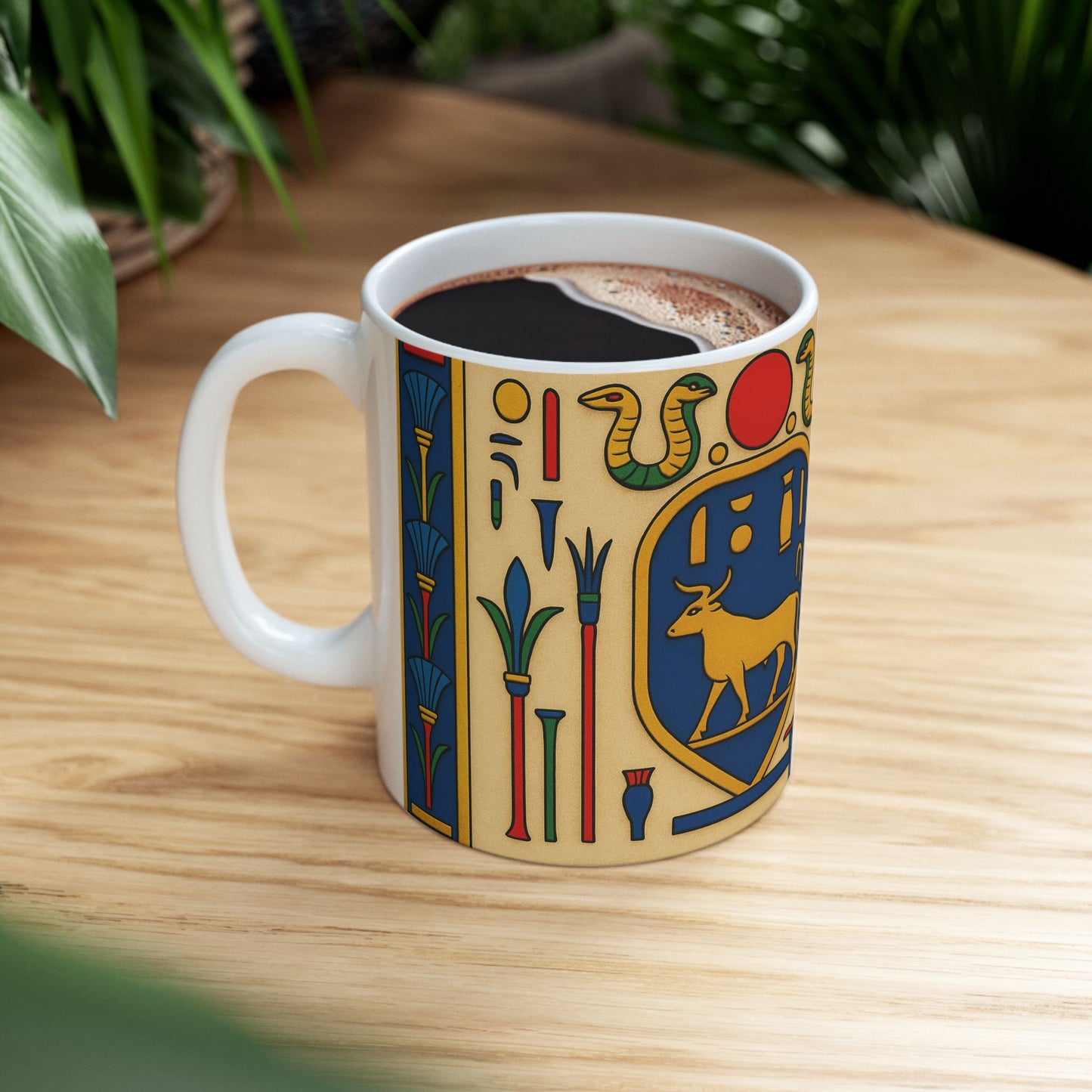 Egyptian Hieroglyphs Ceramic Mug, Colorful Coffee Cup, Artistic Drinkware, Unique Gift, Home Decor, Office Supplies