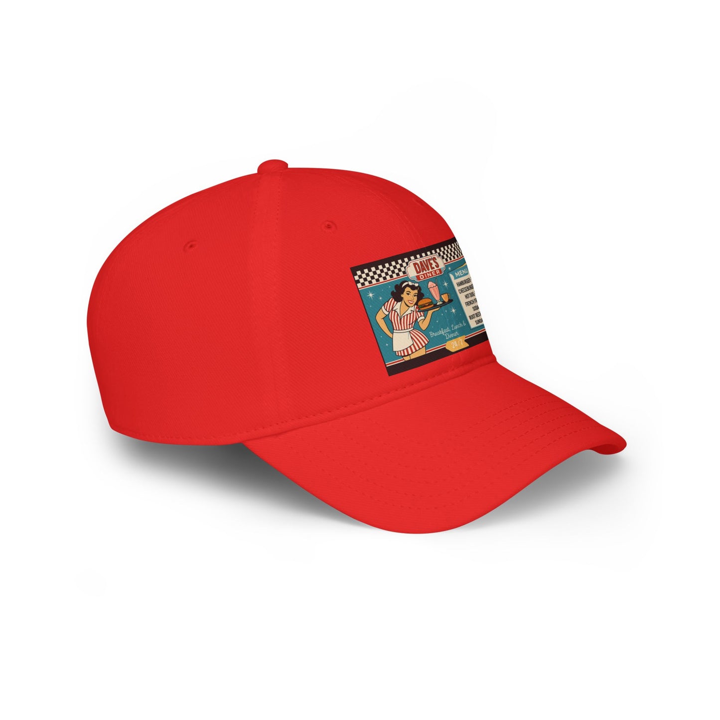 Retro Diner Low Profile Baseball Cap | Vintage Style Cap, Unisex Gift, Casual Headwear, Fun Accessory, Summer Vibes