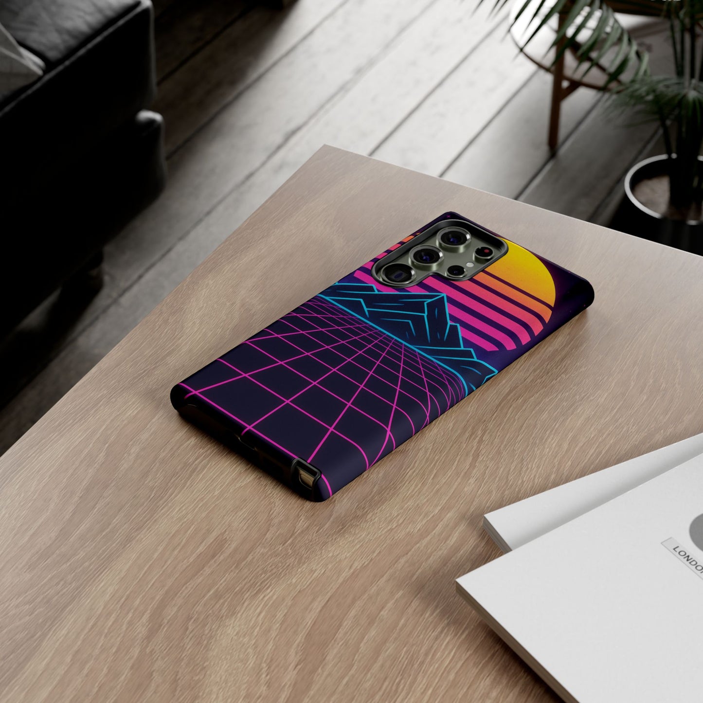 Retro Sunset Phone Case, Vintage Neon Case, 80s Aesthetic Cover, Gift for Tech Lovers, Unique Phone Accessories