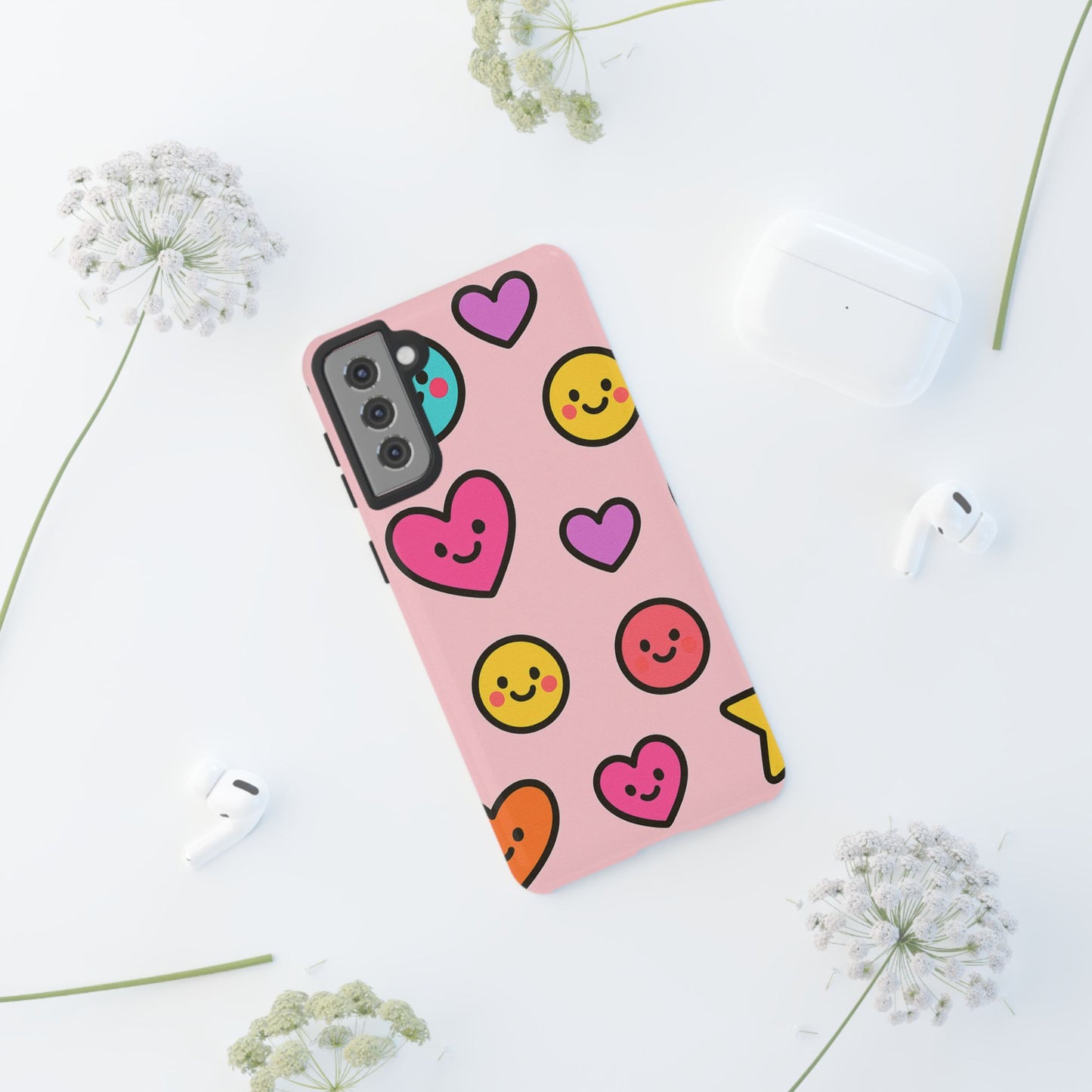 Cute Phone Case with Smiley Faces and Hearts, Fun Gift for Kids and Teens, Cellphone Protector, Birthday Present, Cute Accessories