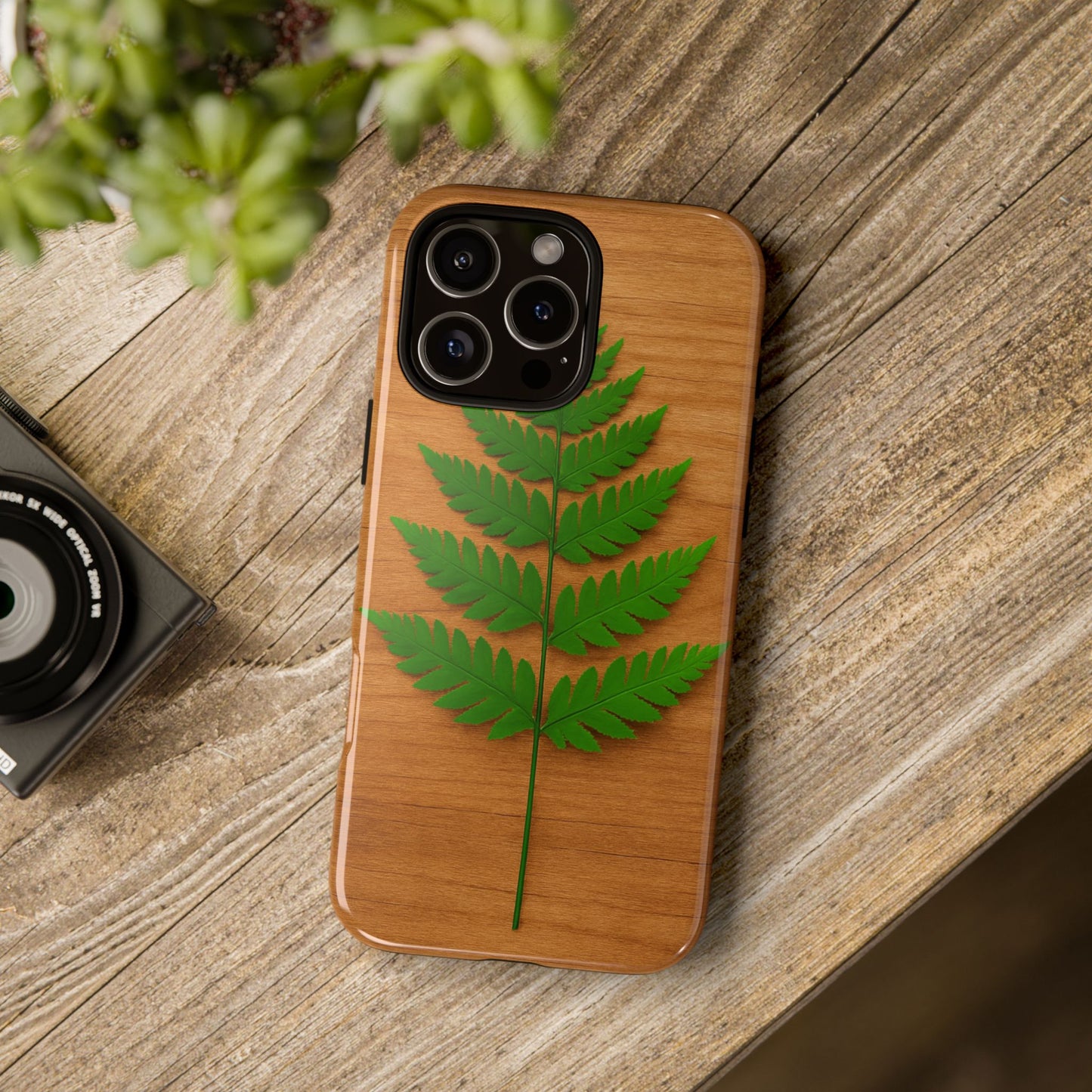 Wooden Fern Phone Case - Eco-Friendly Tough Cases for Nature Lovers, Unique Gift, Customizable Design, Nature-Themed Accessories