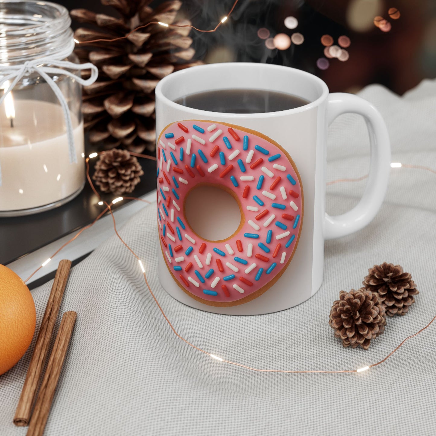 Donut Design Ceramic Mug | Fun Coffee Mug for Foodies, Birthday Gift, Kitchen Decor, Donut Lover's Mug, Sweet Treat Drinkware