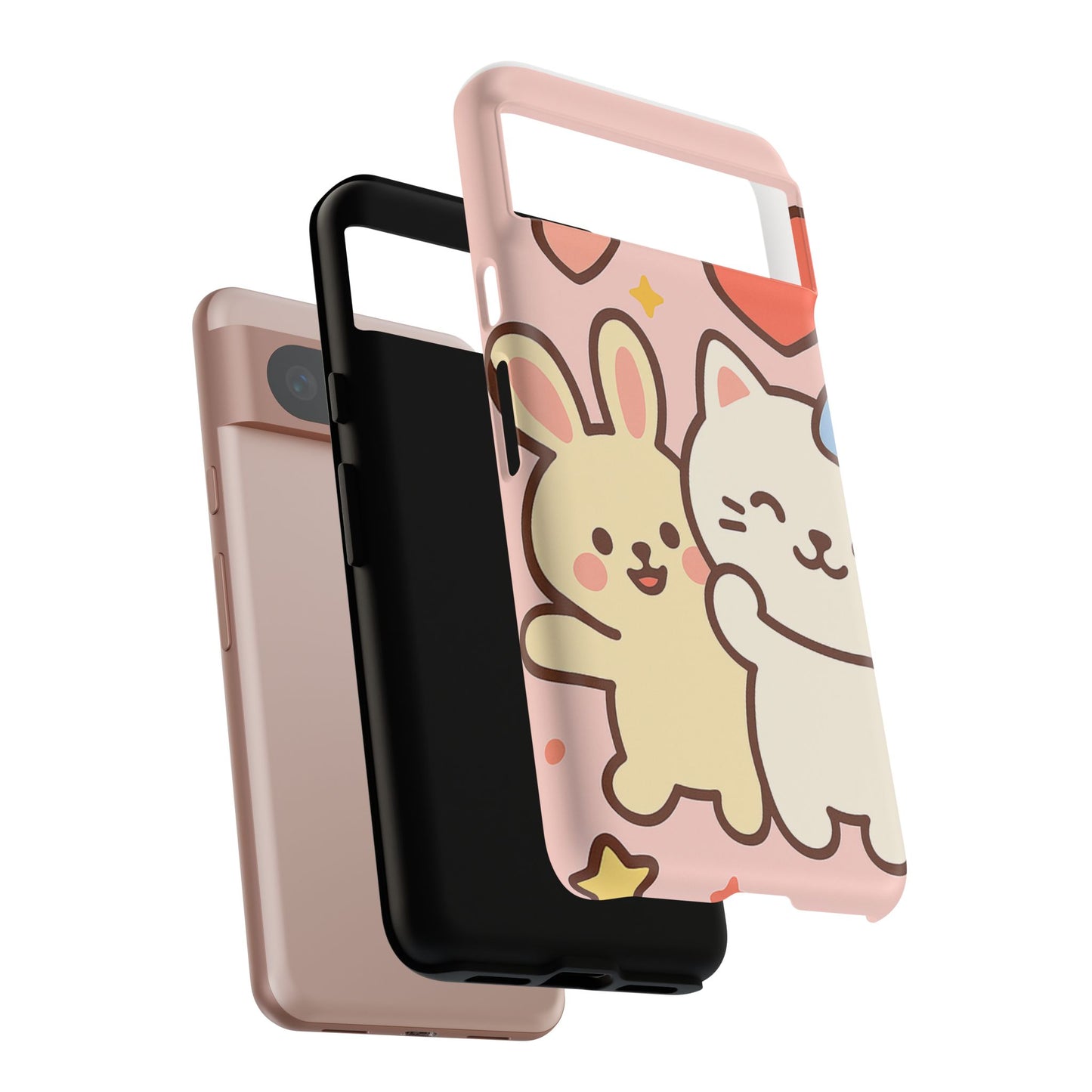 Cute Animal Phone Case -Tough Cases with Bunny and Cat Design, Kawaii Gift for Kids, Birthday, Everyday Use, Phone Accessories, teenage girl