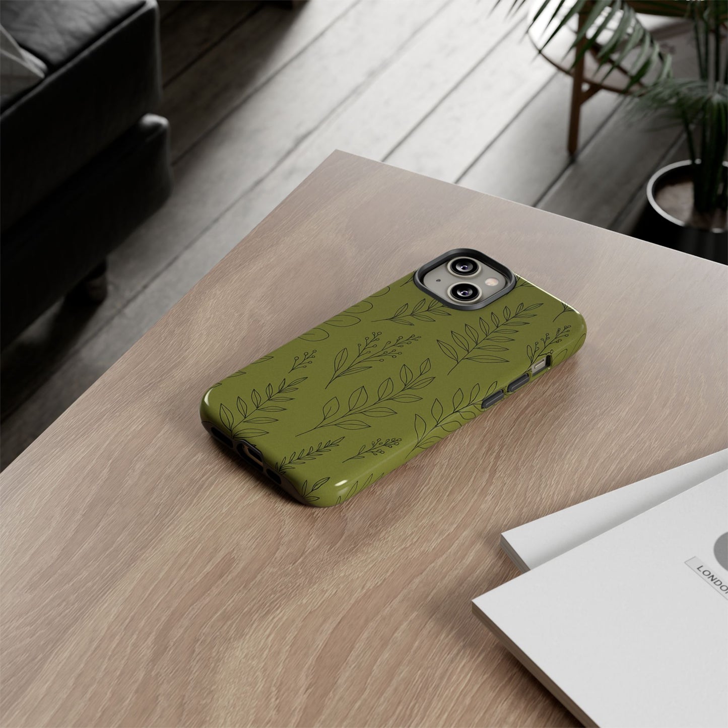 Stylish Phone Case, Botanical Design, Tough Phone Cover, Green Floral Case, Nature Inspired Gift, Eco-Friendly Accessory