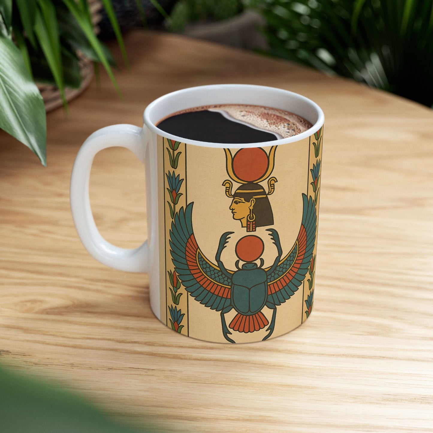 Artistic Egyptian Inspired Ceramic Mug, Unique Coffee Mug, Tea Lover Gift, Home Decor, Unique Birthday Gift, 11oz or 15oz