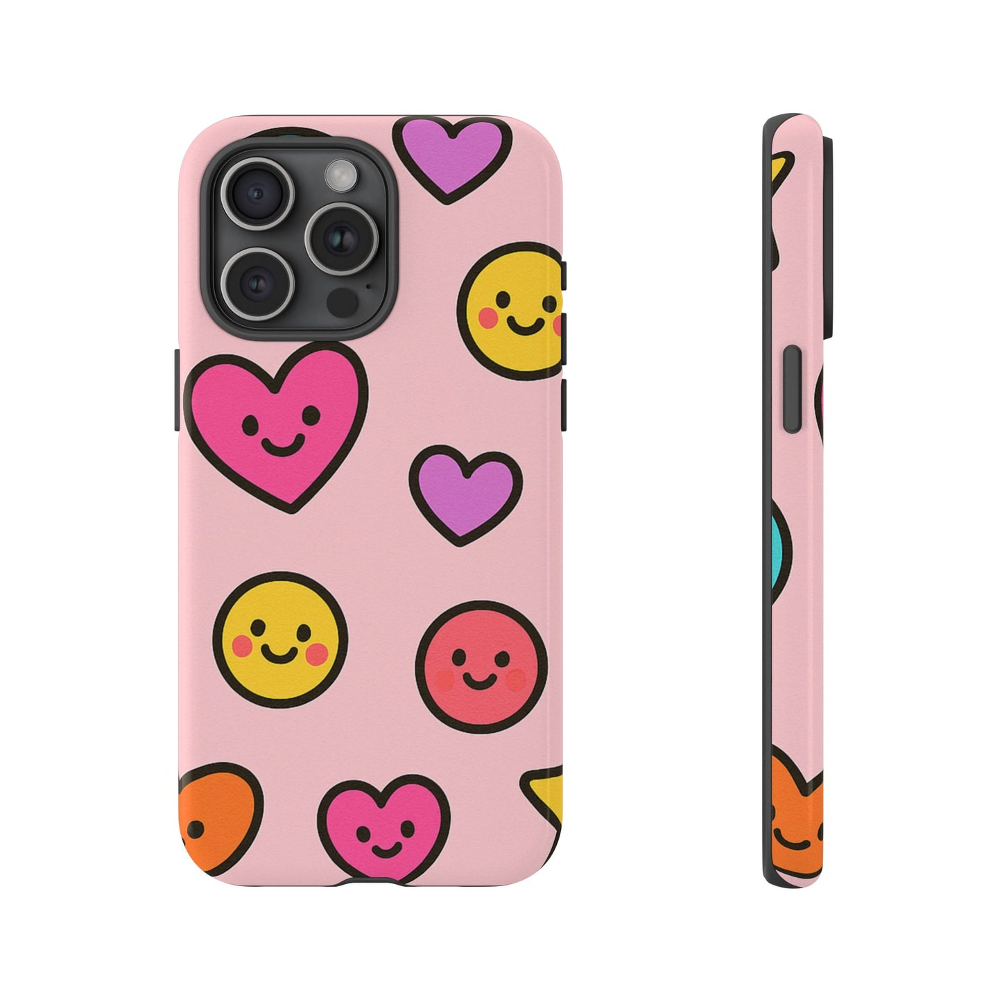 Cute Phone Case with Smiley Faces and Hearts, Fun Gift for Kids and Teens, Cellphone Protector, Birthday Present, Cute Accessories