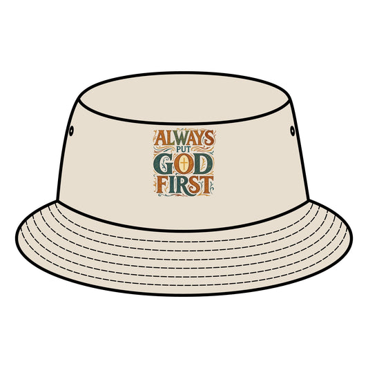 Bucket Hat with "Always Put God First" Design - Faith-Based Accessories, Trendy Summer Hat, Thoughtful Gift for Believers, Church Events