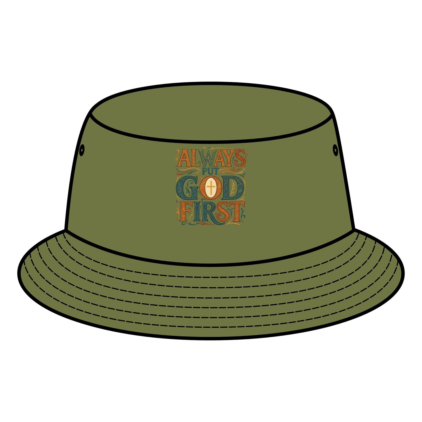 Bucket Hat with "Always Put God First" Design - Faith-Based Accessories, Trendy Summer Hat, Thoughtful Gift for Believers, Church Events