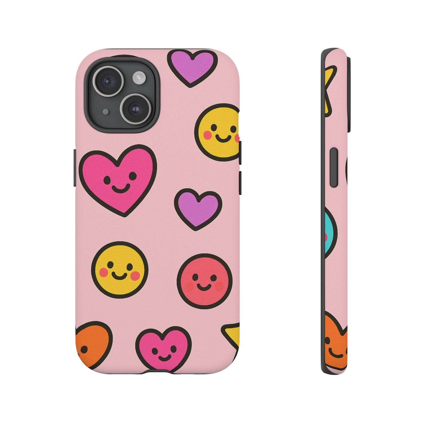 Cute Phone Case with Smiley Faces and Hearts, Fun Gift for Kids and Teens, Cellphone Protector, Birthday Present, Cute Accessories